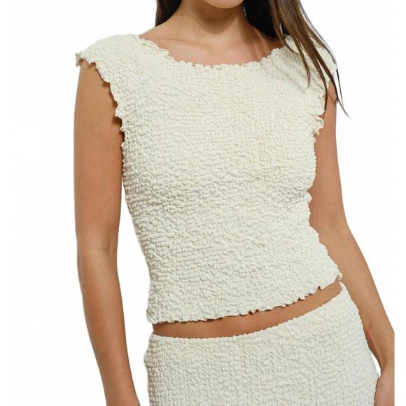 NEW PRETTY GARBAGE women's crinkle boatneck top in yellow - Picture 1 of 4
